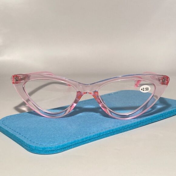 1129 Emma Cateye Reading Glasses 2.50 Clear Pink Readers NWT - Picture 2 of 10
